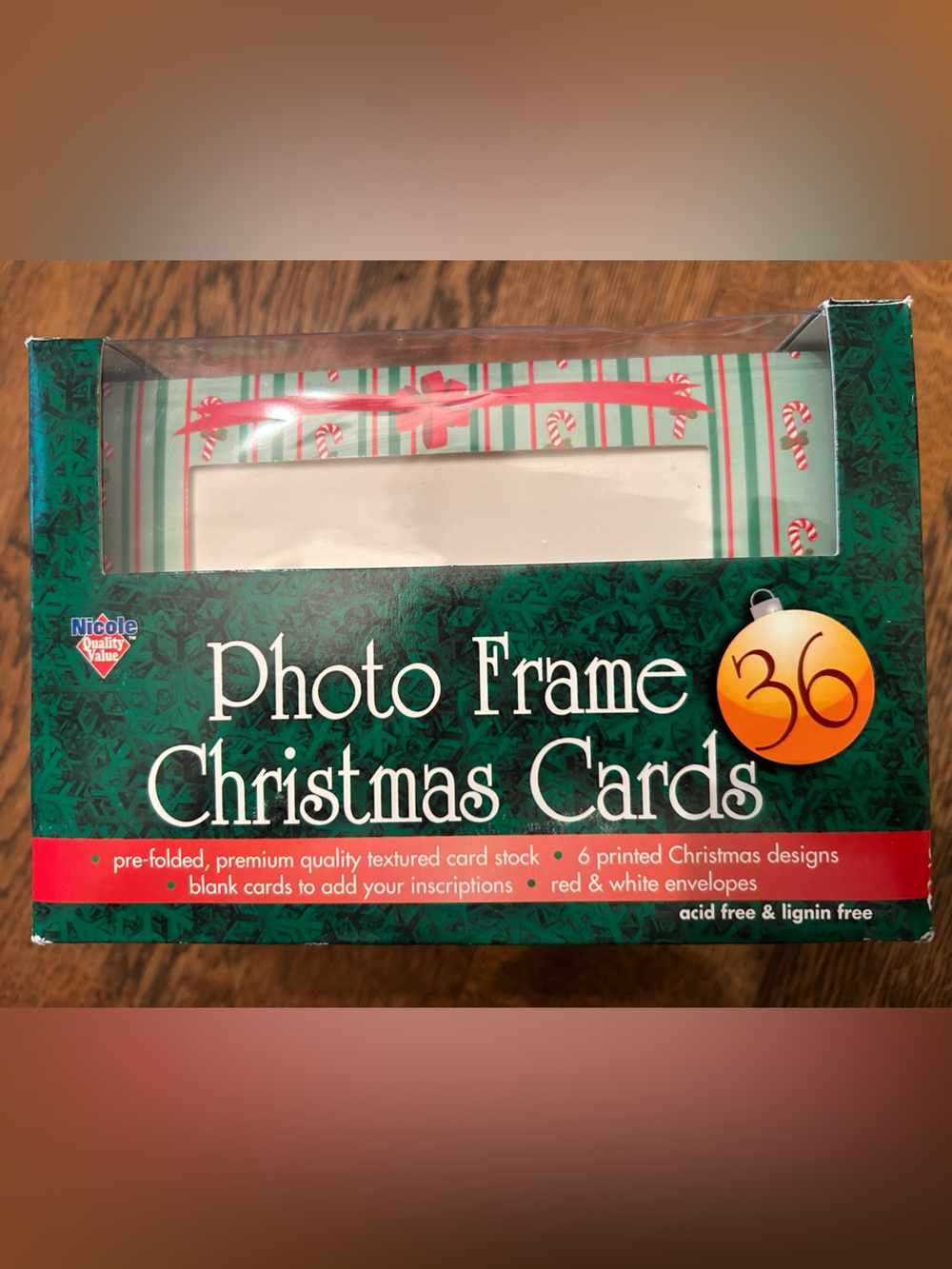 Nicole Photo Frame Christmas Cards - Green (36 Pack) w/36 envelopes. Orig 32.00
